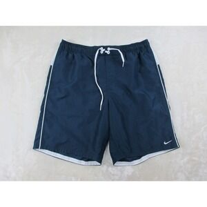 Nike Swim Trunks Mens Medium Blue Swoosh Spell Out Lined Swim Shorts*‎